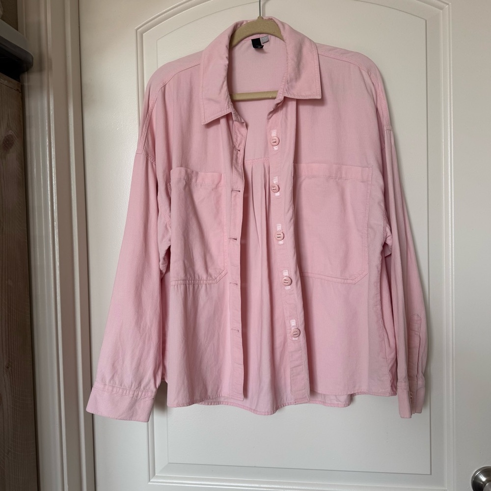 Kut from the Kloth Lightweight Pink corduroy shacket, backyard bbq, cabincore